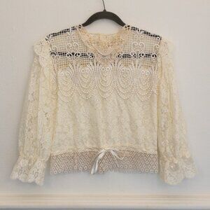 Vintage Ivory Lace Top Sheer Long Sleeve Victorian Style Blouse Boho Chic